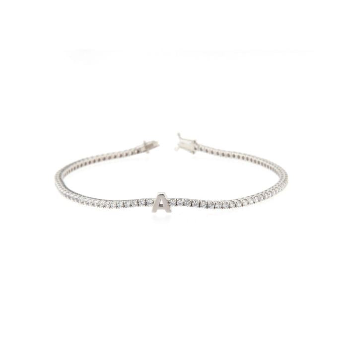 Bracciale Tennis MM 1.75 con lettera iniziale lucida in oro 18 kt