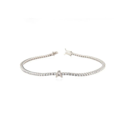 Bracciale Tennis MM 1.75 con lettera iniziale lucida in oro 18 kt